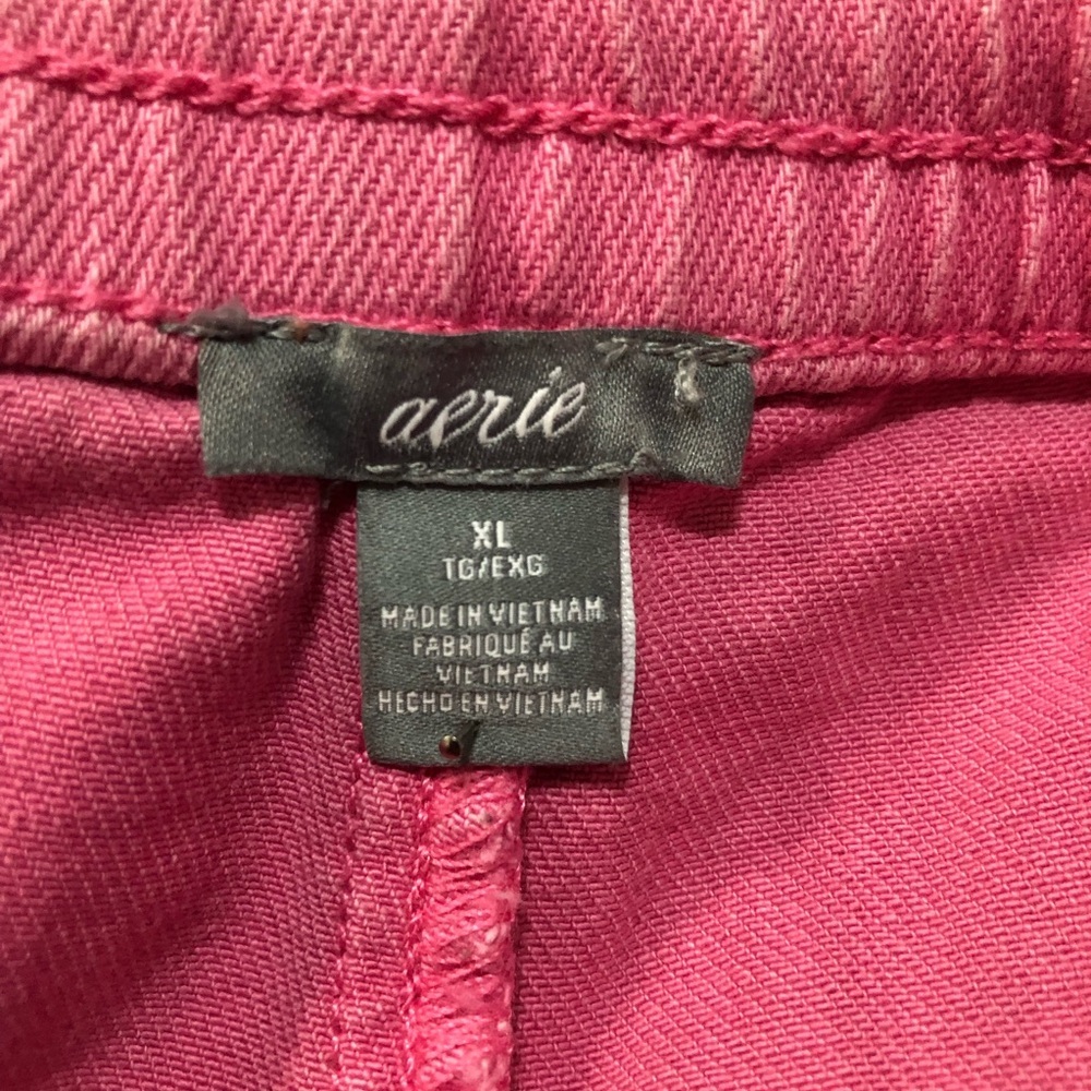 Aerie Pink Raw Frayed Hem Drawstring Elastic Waist Cut-off Denim Shorts - XL - Picture 4 of 7